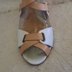 Boutique 9 White/Tan Strappy Open Toe Sandals 9.5M
